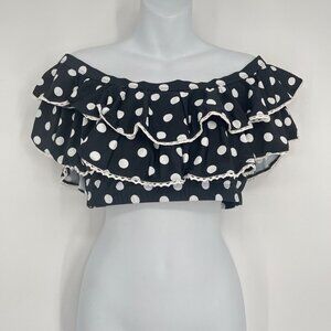 Unique Vintage Swim Off Shoulder Polka Dot Ruffle Bikini Top Size‎ Large